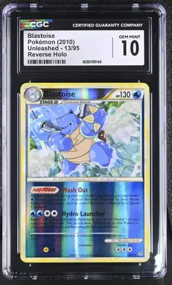 CGC 10 GEM MINT Blastoise 2010 Unleashed 13/95 Reverse Holo Pokemon Card - Image 1
