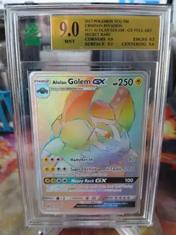 Alolan Golem 113/111 Crimson Invasion Rainbow Rare Pokemon MNT 9 Mint 2017 - Image 1