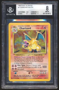 1999 Pokemon Base Set Unlimited Charizard Holo #4 BGS 8 MINT Vintage - Image 1