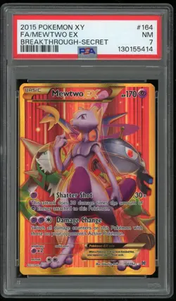 Pokemon TCG Mewtwo EX Holo Secret Rare Full Art Breakthrough #164 PSA 7 NM - Image 1