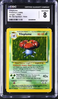 CGC 8 Vileplume Jungle 15/64 NO SYMBOL ERROR Holo Rare Pokemon Card psa - Image 1