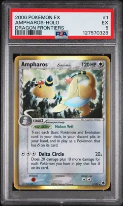 AMPHAROS HOLO #1 2006 POKEMON EX DRAGON FRONTIERS PSA 5 - Image 1