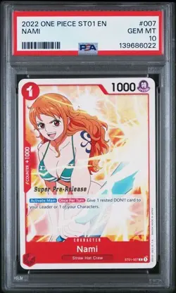 ONE PIECE SUPER PRE RELEASE ST01-007 NAMI PSA 10 GEM MINT - Image 1