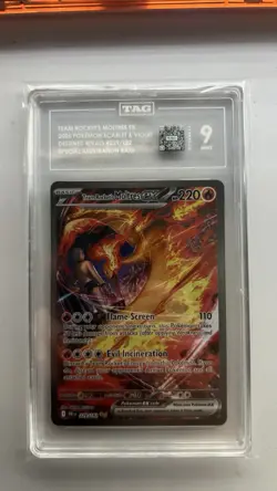 Team Rockets Moltres Ex 2025 #229/182 Tag Mint 9 Pokemon TCG - Image 1