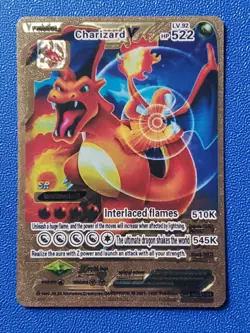 CHARIZARD V INTERLACED FLAMES HP 522 GOLD FOIL POKEMON CARD - Image 1