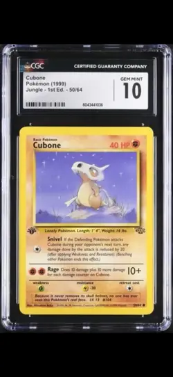 Pokemon Jungle 1st Edition TCG Cubone Card WOTC, 50/64 CGC 10 - Image 1