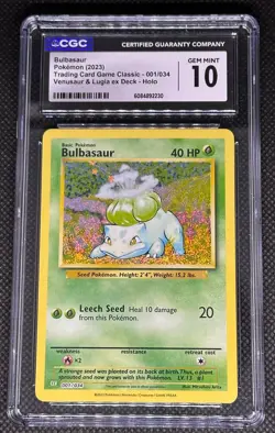 CGC 10 GEM MINT Bulbasaur CLV 001/034 TCG Classic Collection Holo Pokemon - Image 1