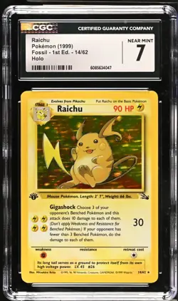 POKEMON CGC 7 NM Raichu 14/62 1999 Fossil - 1st Edition Rare Holo *4047 - Image 1