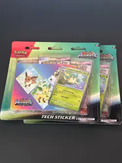 Pokemon TCG Prismatic Evolutions Leafeon 3 Pack Tech Sticker Collection - Image 1