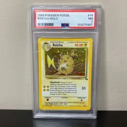 1999 WOTC POKEMON FOSSIL UNLIMITED RAICHU 14/62 HOLO RARE PSA 7 NM B - Image 1