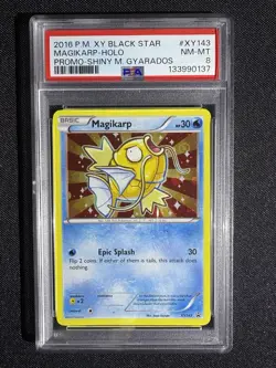 2016 POKEMON XY BLACK STAR PROMO SHINY MEGA GYARADOS #XY143 MAGIKARP-HOLO PSA 8 - Image 3