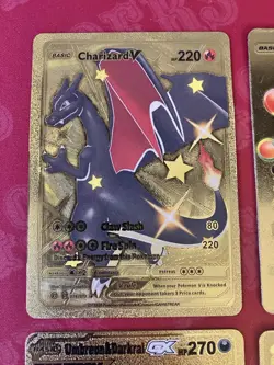 Pokemon Gold Foil (unofficial fan art) Card Lot! Charizard, Mewtwo, Arceus, Pika - Image 2