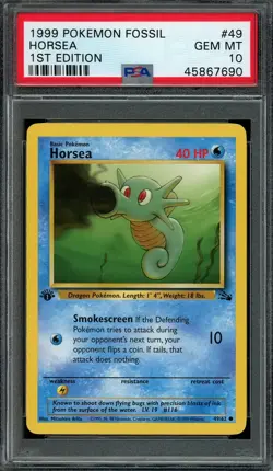 Horsea Pokemon 1999 Fossil 1st Edition Common 49/62 WOTC PSA 10 GEM MT - Image 1