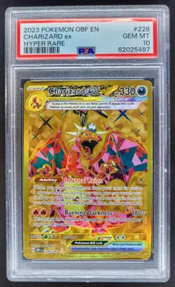 2023 Pokemon SV Obsidian Flames Charizard ex Gold Hyper Rare 228/197 PSA 10 MC10 - Image 1