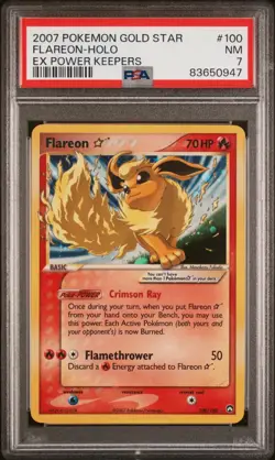 2007 POKEMON EX POWER KEEPERS GOLD STAR #100 FLAREON-HOLO PSA 7 - Image 2