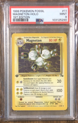 1999 POKEMON FOSSIL 1ST ED #11 MAGNETON-HOLO PSA 9 - Image 1
