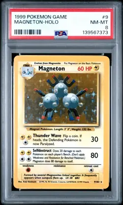 1999 POKEMON BASE SET UNLIMITED #9 MAGNETON-HOLO PSA 8 - Image 1
