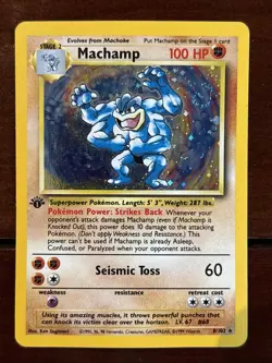 Pokemon Base Set Machamp 1st Edition 8/102 Holo Rare LP - Image 1