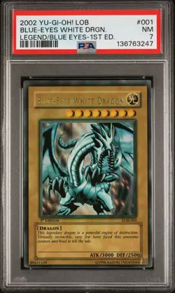 Wavy 1st Edition Blue-Eyes White Dragon PSA 7 LOB-001 Yu-Gi-Oh BEWD - Image 1