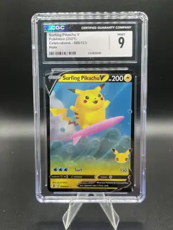 Pokemon TCG Celebrations Surfing Pikachu V 008/025 CGC MT 9 - Image 1