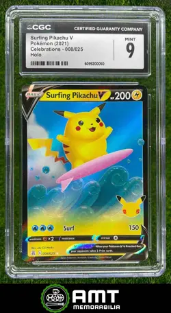 Surfing Pikachu V CGC 9 2021 Pokemon Sword & Shield Celebrations #008/025 0050 - Image 1