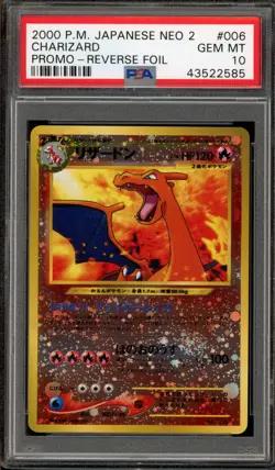 Pokemon Charizard Neo 2 Japanese Reverse Holo Promo #006 PSA 10 Gem Mint - Image 1