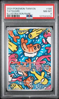 2024 POKEMON TWM EN-TWILIGHT MASQUERADE ILLUSTRATION RARE #186 TATSUGIRI PSA 8 - Image 1