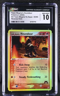 CGC 10 Team Magma's Houndour EX Team Magma Vs Aqua 63/95 Reverse Holo Pokemon - Image 1