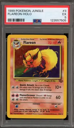 Pokemon Flareon Jungle Unlimited Holo Rare #3 PSA 5 - Image 1