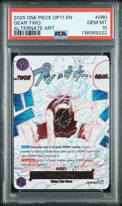 2025 ONE PIECE OP11-A FIST OF DIVINE SPEED 080 GEAR TWO ALTERNATE ART ENG PSA 10 - Image 1
