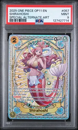2025 ONE PIECE OP11-A FIST OF DIVINE SPEED SPECIAL ALT ART #057 SHIRAHOSHI PSA 9 - Image 1