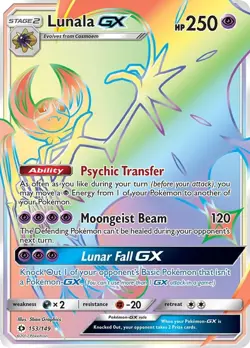 Lunala GX - 153/149 - Pokemon Sun & Moon Base Set Secret Rare Card NM - Image 1