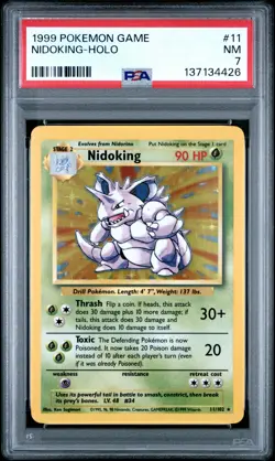 1999 POKEMON BASE SET UNLIMITED #11 NIDOKING-HOLO PSA 7 - Image 1