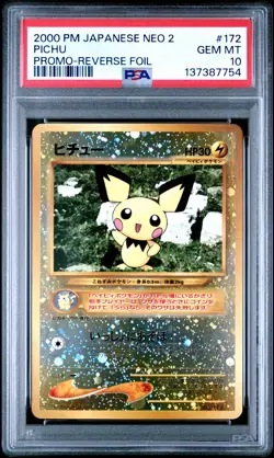 2000 POKEMON JPN NEO 2 PROMO REVERSE FOIL #172 PICHU PSA 10 - Image 1