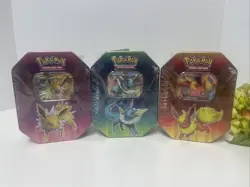 Pokemon Elemental Powers Tins Sun Moon Jolteon GX Flareon GX Vaporeon GX Sealed - Image 1