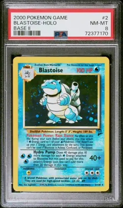 2000 Pokemon Base Set 2 Blastoise #2 Holo Rare PSA 8 w/ Nice Swirl - Image 1