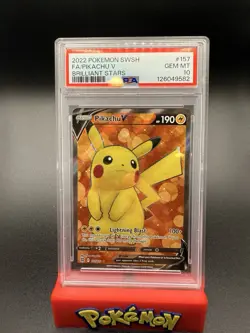 2022 POKEMON SWORD & SHIELD BRILLIANT STARS #157 FULL ART/PIKACHU V PSA 10 - Image 1