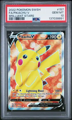 2022 POKEMON SWORD & SHIELD BRILLIANT STARS #157 FULL ART/PIKACHU V PSA 10 - Image 1
