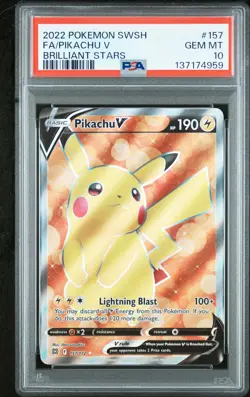2022 POKEMON SWORD & SHIELD BRILLIANT STARS #157 FULL ART/PIKACHU V PSA 10 - Image 1