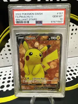 2022 POKEMON SWORD & SHIELD BRILLIANT STARS #157 FULL ART/PIKACHU V PSA 10 - Image 1