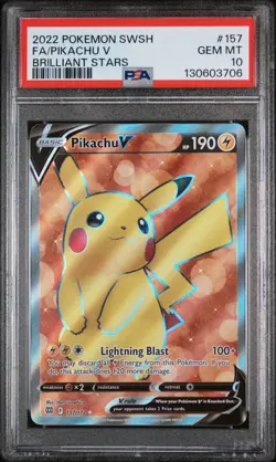 2022 POKEMON SWORD & SHIELD BRILLIANT STARS #157 FULL ART/PIKACHU V PSA 10 - Image 1