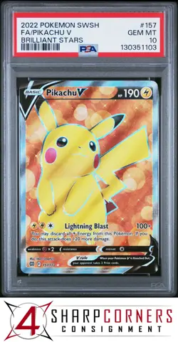 2022 POKEMON SWORD & SHIELD BRILLIANT STARS #157 FULL ART/ PIKACHU V PSA 10 - Image 1