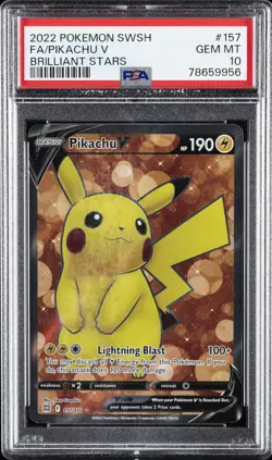 2022 POKEMON SWORD & SHIELD BRILLIANT STARS #157 FULL ART/PIKACHU V PSA 10 - Image 1