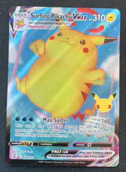 Surfing Pikachu VMAX 009/025 Celebrations Ultra Rare Holo Pokemon TCG Card NM - Image 1