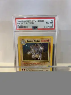 Pokemon TCG Brock's Rhydon Gym Heroes 2/132 Holo Unlimited Rare PSA 8 - Image 1