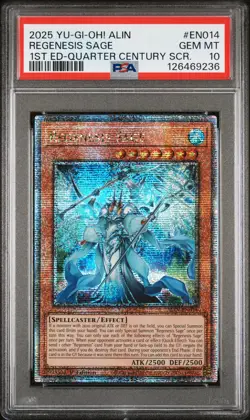 2025 Yu-Gi-Oh! Regenesis Sage 1st Ed-Quarter Century SCR. PSA 10 #EN014 - Image 1
