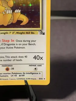 Pokemon TCG Fossil Set Dragonite Holo Rare #4/62 1999 WOTC VTG LP - Image 4