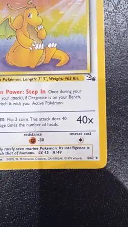 Pokemon TCG: Dragonite 4/62 - Fossil Holo - NM / LP Rare - Image 5