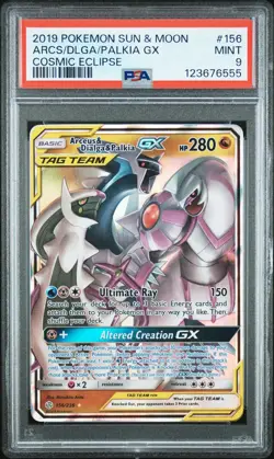 PSA 9 2019 POKEMON ARCEUS & DIALGA & PALKIA GX 156/236 COSMIC ECLIPSE - Image 1