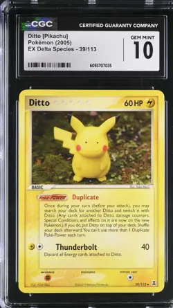 Pokemon TCG Pikachu EX Delta Species Ditto Card 39/113 2005 CGC Gem Mint 10 - Image 1